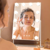 Hansong Hollywood Vanity Mirror with Lights 12 Dimmable LED Bulbs Lighted Makeup Mirror with 3 Color Light & 10X Magnifying Touchscreen Control 360° Rotation Dressing Table Mirror Hansong