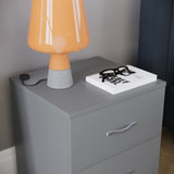 Vida Designs Large Grey Bedside Cabinet, 2 Drawer With Metal Handles & Runners, Unique Anti-Bowing Drawer Support, Riano Bedroom Furniture Vida Designs