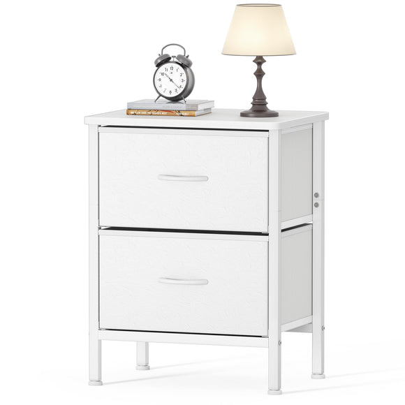 HOMIDEC Bedside Table, Bedroom Bedside Cabinet, Storage Nightstand Side Table with Metal Frame and 2 Large Capacity Fabric Drawers for Bedroom, Living Room, White HOMIDEC