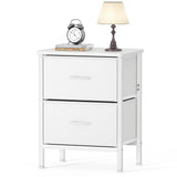 HOMIDEC Bedside Table, Bedroom Bedside Cabinet, Storage Nightstand Side Table with Metal Frame and 2 Large Capacity Fabric Drawers for Bedroom, Living Room, White HOMIDEC