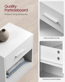 VASAGLE Bedside Table, Side Table with Drawer, Handle, Open Compartment, End Table, for Bedroom, Living Room, Classic White LET619T14 VASAGLE