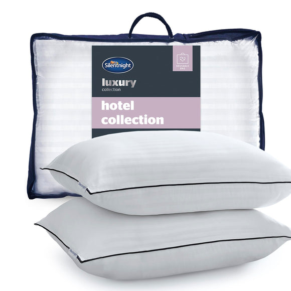 Silentnight Hotel Collection Luxury Pillows 2 Pack – Hotel Quality with Elegant Piping and Soft Touch Covers for Back, Front and Side Sleepers – Hypoallergenic and Machine Washable, White Silentnight