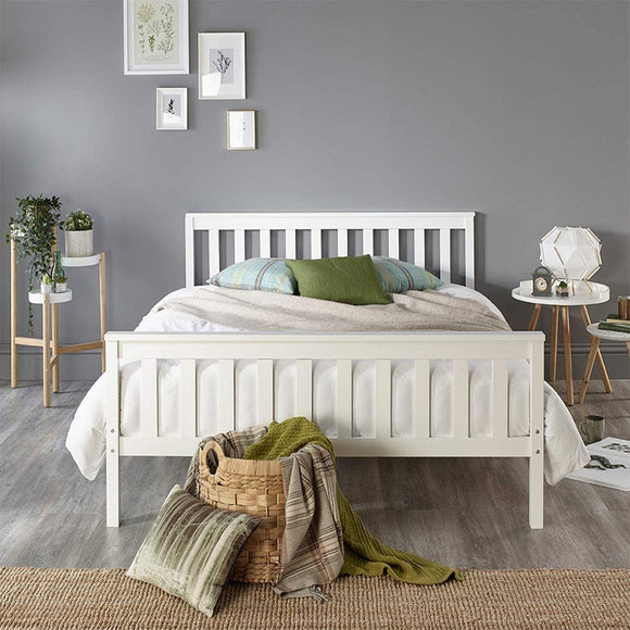 Aspire Beds Atlantic Solid Wood Shaker Bed Bed Frame, White With White Wood Highlights, Small Double (120 x 190 cm) Aspire Beds