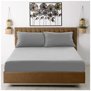 Microfiber Fitted Sheet Double - Plain Dyed Bedding Sheet - Grey Bottom Bed Sheet Super Dreamer