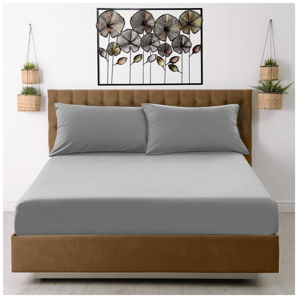Microfiber Fitted Sheet Double - Plain Dyed Bedding Sheet - Grey Bottom Bed Sheet Super Dreamer