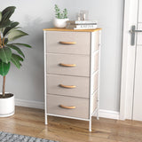 KU Syang Dresser with 4 Drawers - Fabric Chest of Drawers with Large Storage Space, Modern Tall Tower Unit Storage Organiser for Living Room/Bedroom, Wooden Top and Metal Frame (White/Grey) KU Syang