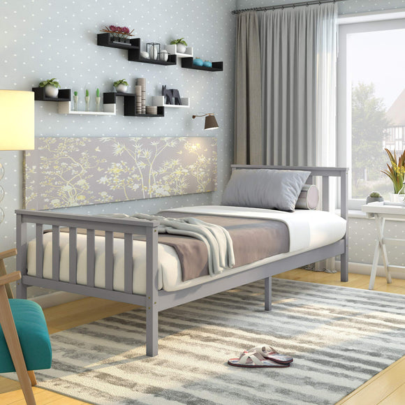 Panana Single Bed Solid Wood Bed Frame 3ft White Wooden For Adults, Kids, Teenagers (Grey) Panana