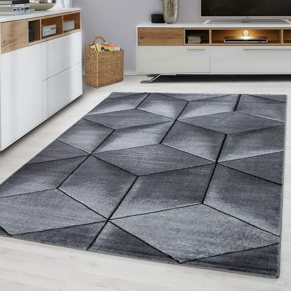 viceroy bedding Rug CUBIC Modern Design Black Grey Charcoal Rugs Living Room Extra Large Size Soft Touch Short Pile Style Carpet Area Rugs Non Shedding (120cm x 170cm (4ft x 6ft)) viceroy bedding
