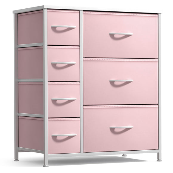 Sorbus Dresser with 7 Drawers - Furniture Storage Chest for Kidââ‚¬â„¢s, Teens, Bedroom, Nursery, Playroom, Clothes, Toys - Steel Frame, Wood Top, Tie-dye Fabric Bins (7-Drawer, Pastel Pink) Sorbus