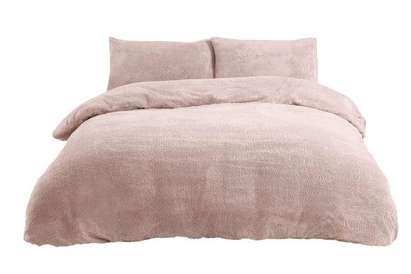 Sleepdown Teddy Fleece Duvet Cover Quilt Bedding Set with Pillow Cases Thermal Warm Cosy Super Soft - Double - Blush Pink Sleepdown