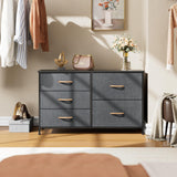 Nicehill Dresser for Bedroom with 5 Drawers, Storage Organizer, Wide Chest of Drawers for Closet, Clothes, Kids, Baby, TV Stand, Wood Board, Fabric Drawers(Black Grey) Nicehill