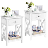 Yaheetech White Bedside Table Set of 2, X Shaped Cabinet with Drawer and Open Shelf Narrow Wooden Nightstand Storage Unit for Bedroom Small Side Table for Living Room, 40x30x55cm Yaheetech