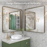 LOAAO 36”X36” Bronze Bathroom Mirrors for Vanity, Rounded Rectangle Brushed Bronze Metal Frame Mirror, Anti-Rust, Tempered Glass, Hangs Horizontally or Vertically LOAAO