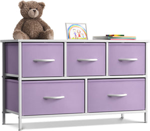 Sorbus Kids Dresser with 5 Drawers - Storage Chest Organizer Unit with Steel Frame, Wood Top, Easy Pull Fabric Bins - Long Wide TV Stand for Bedroom Furniture, Hallway, Closet & Office Organization Sorbus