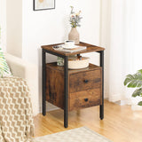 HOOBRO Bedside Table with 2 Drawers, Industrial Sofa Side End Table, Nightstand, End Table with Storage Shelves, for Living Room, Bedroom, Accent Furniture, Easy Assembly, Rustic Brown EBF43BZ01G2 HOOBRO
