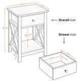 Yaheetech White Bedside Table Set of 2, X Shaped Cabinet with Drawer and Open Shelf Narrow Wooden Nightstand Storage Unit for Bedroom Small Side Table for Living Room, 40x30x55cm Yaheetech