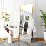 Koonmi Floor Mirror, 52 x 161 cm Mirror Full Length with Minimalist Narrow Aluminum Frame, Modern Large Wall Mirror Standing or Hanging for Living Room and Bedroom, Gold Koonmi