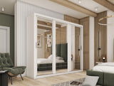Arthauss Modern Bedroom Mirrored Sliding Door Wardrobe ARTI 2 in White Matt 250cm - Flat Pack Mirrored Wardrobe with Hanging Rails and Spacious Drawers - Ideal for Compact Spaces Arthauss