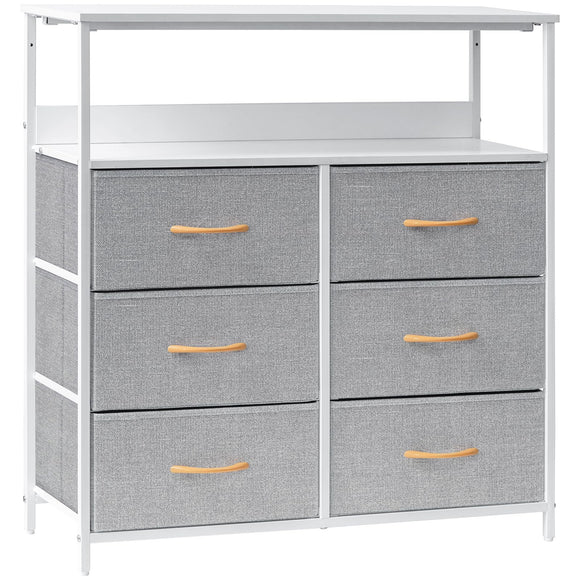 LYNCOHOME Chest of Drawer with Shelf, Fabric Storage Drawers Easy to Assemble, 6 Drawers Dresser with Sturdy Steel Frame and Wood Top, for Bedroom, Living room, Closet. LYNCOHOME