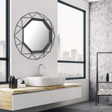 Stonebriar Decorative 28" Geometric Metal Frame Hanging Wall Mirror with Mounting Brackets, Black Stonebriar