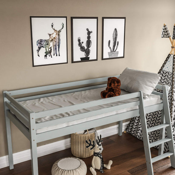 Vida Designs Sydney High Sleeper Cabin Bunk Bed With Ladder, Solid Pine Wood Frame, Kids Children, Single 3 Foot, Grey Vida Designs