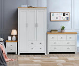Blisswood 3 Piece Bedroom Furniture Set With 3 Door Wardrobe & 4+3 Drawer Chest of Drawer + 2 Drawer Bedside Table Cabinet for Bedroom Storage Furniture (White & Oak) Blisswood