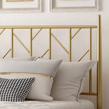 Allewie Queen Size Modern Platform Bed Frame with Vintage Headboard, 14 Inches Metal Mattress Foundation with Storage, No Box Spring Needed, Easy Assembly, Gold Allewie