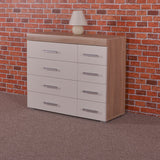 DRP Trading White & Sonoma Oak 3 Piece Bedroom Furniture Set, 3 Drawer Chest, 4+4 Drawer Chest, 2 Door Wardrobe, Complete Bedroom Set, Ideal for Bedroom Organisation, Room Storage, Elegant Decor… DRP Trading