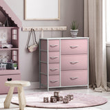 Sorbus Dresser with 7 Drawers - Furniture Storage Chest for Kidââ‚¬â„¢s, Teens, Bedroom, Nursery, Playroom, Clothes, Toys - Steel Frame, Wood Top, Tie-dye Fabric Bins (7-Drawer, Pastel Pink) Sorbus