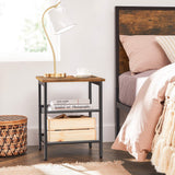 VASAGLE Side Table Set, Nightstand, Industrial Set of 2 Bedside Tables, with Adjustable Mesh Shelves, Living Room, Bedroom, Hallway, Office, Stable, Rustic Brown and Black LET24X VASAGLE