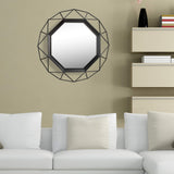 Stonebriar Decorative 28" Geometric Metal Frame Hanging Wall Mirror with Mounting Brackets, Black Stonebriar