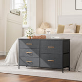 Nicehill Dresser for Bedroom with 5 Drawers, Storage Organizer, Wide Chest of Drawers for Closet, Clothes, Kids, Baby, TV Stand, Wood Board, Fabric Drawers(Black Grey) Nicehill