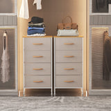 KU Syang Dresser with 4 Drawers - Fabric Chest of Drawers with Large Storage Space, Modern Tall Tower Unit Storage Organiser for Living Room/Bedroom, Wooden Top and Metal Frame (White/Grey) KU Syang