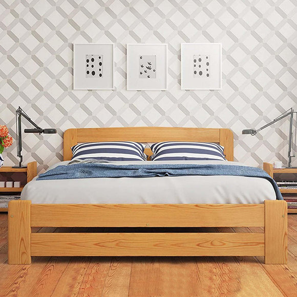 Nodax Small Double Bed Frame – Solid Pine Wooden Bed Frames for Adults, F1 Easy Assemble Bed with Sturdy Slats & Extra Four Supportive Legs, Comfortable Bedroom Furniture | 4ft (120x190 cm, Alder) Nodax