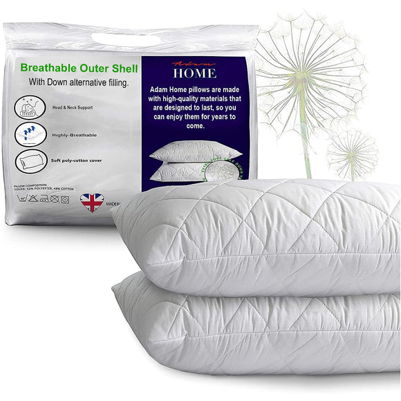 Adam Home Pillows 2 Pack Hotel Quality with Quilted Cover (2 Pillows) Filled Pillows for Stomach, Back and Side Sleeper, Down Alternative Bed Pillow-Soft Hollow-Fiber Hotel Pillows Adam Home
