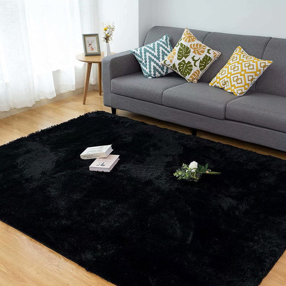 CHOSHOME Black Rugs for Living Room Super Soft Anti Slip Rug Bedroom Rugs Large Rugs Fluffy Rugs Velvet Shag Carpet Modern Indoor Large Fluffy Area Rugs Shaggy Rugs (Black, 120x180cm) CHOSHOME