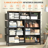 Lulive Dresser for Bedroom with 10 Drawers, Chest of Drawers with Side Pockets and Hooks, Fabric Storage Organizer Unit for Living Room, Hallway, Closet (Rustic Brown) Lulive