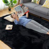 CHOSHOME Black Rugs for Living Room Super Soft Anti Slip Rug Bedroom Rugs Large Rugs Fluffy Rugs Velvet Shag Carpet Modern Indoor Large Fluffy Area Rugs Shaggy Rugs (Black, 120x180cm) CHOSHOME