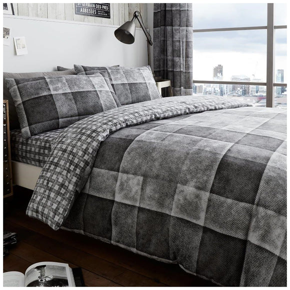 GC GAVENO CAVAILIA Checkered Duvet Cover King Size (230cm x 220cm) | Polycotton Bedding Sets King Size | Washable Linen | Grey GC GAVENO CAVAILIA