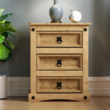 Vida Designs 3 Drawer Bedside Chest Distressed Waxed Rectangular Nightstand Table, Solid Pine Wood, 35 cm D x 48 cm W x 60 cm H Vida Designs