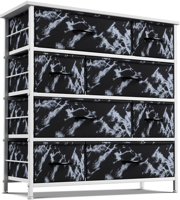 Sorbus Dresser for Bedroom with 8 Drawers - Tall Chest Storage Tower Unit, for Closet, Hallway, Nursery, Entryway Organization - Steel Frame, Wood Top (Marble Black – White Frame) Sorbus