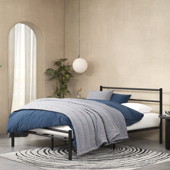 Zinus Geraldine Double Bed frame - Bed 135x190 cm - 28cm Height - Metal Platform Bed frame with Headboard and Footboard - Black ZINUS