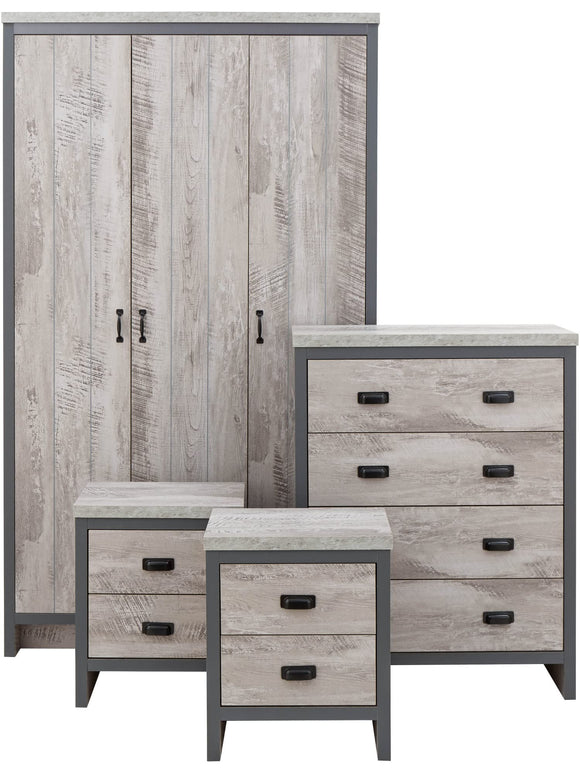 GFW Boston Bedroom Furniture Sets With 2 Bedside Table, Chest Of Drawers & Wardrobe, Contemporary Wooden Matching Cabinets for Bedroom Sets, Grey, 4 Piece Furniture Suites GFW