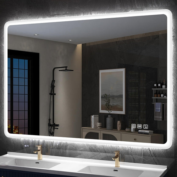 S'bagno 100x70cm Bathroom Mirror with Led Lights Wall-Mounted Bluetooth Led Bathroom Mirror with 3 Color Temperatures Illuminated Bathroom Mirror with Dimming/Demister Pad/IP44/Vertical or Horizontal S'bagno