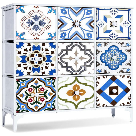 LYNCOHOME Chest of Drawers, Fabric Storage Unit with Deep and Large Drawers, 9 Drawers Wide Dresser with Metal Frame and Wooden Top for Bedroom, Living room, Kid's room, Closet, Entryway. LYNCOHOME