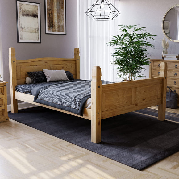 Vida Designs - Corona Double Bed Frame, 4 ft 6 in, High Foot End, Made from Distressed Waxed Pine, Solid Wood, Beige, 110 x 149 x 207 cm, Vida Designs