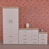 DRP Trading White & Sonoma Oak 3 Piece Bedroom Furniture Set, 3 Drawer Chest, 4+4 Drawer Chest, 2 Door Wardrobe, Complete Bedroom Set, Ideal for Bedroom Organisation, Room Storage, Elegant Decor… DRP Trading