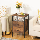 HOOBRO Bedside Table with 2 Drawers, Industrial Sofa Side End Table, Nightstand, End Table with Storage Shelves, for Living Room, Bedroom, Accent Furniture, Easy Assembly, Rustic Brown EBF43BZ01G2 HOOBRO