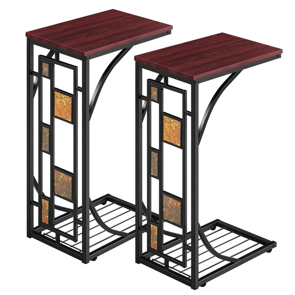 Yaheetech 2PCs Small Side Table, C Shaped End table, Under Sofa Table, Snack Coffee Table for Living Room Yaheetech