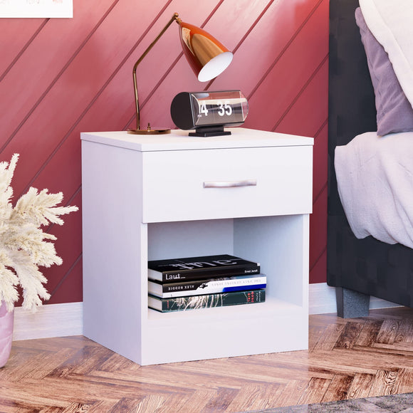 Vida Designs Large White Bedside Cabinet, 1 Drawer, Bedside Table, Metal Handles & Runners Vida Designs